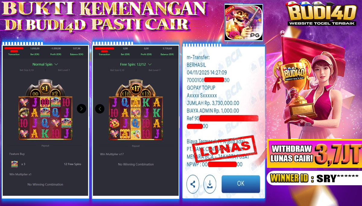 BUDI4D JACKPOT USER ID : SRY**** SLOT PG SOFT ( Wild Bandito ) Rp.3.730.000,- LUNAS